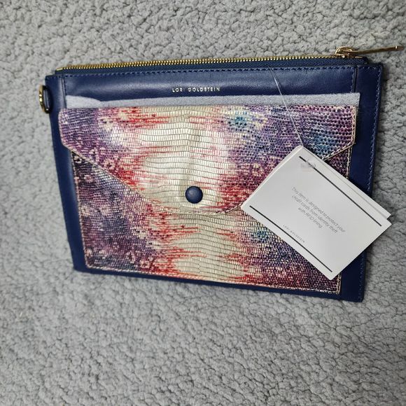 LOGO by Lori Goldstein NWT Leather Envelope Pouch with RFID Sea Blue - Picture 1 of 13
